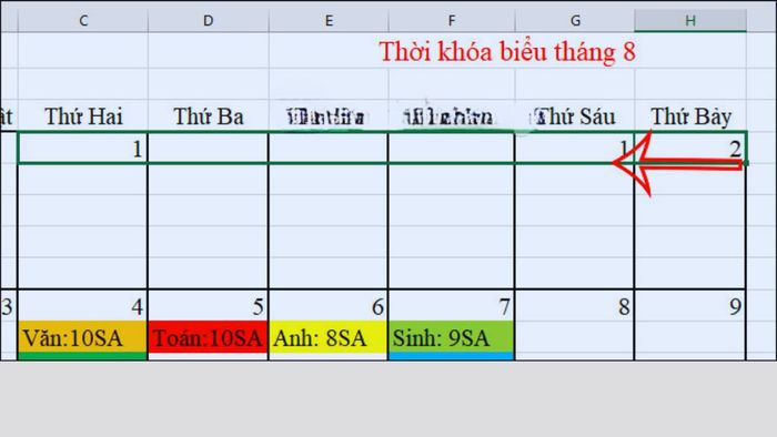 Cách thay đổi thông tin ngày tháng trong thời khóa biểu Excel bước 2 (Hình minh họa)