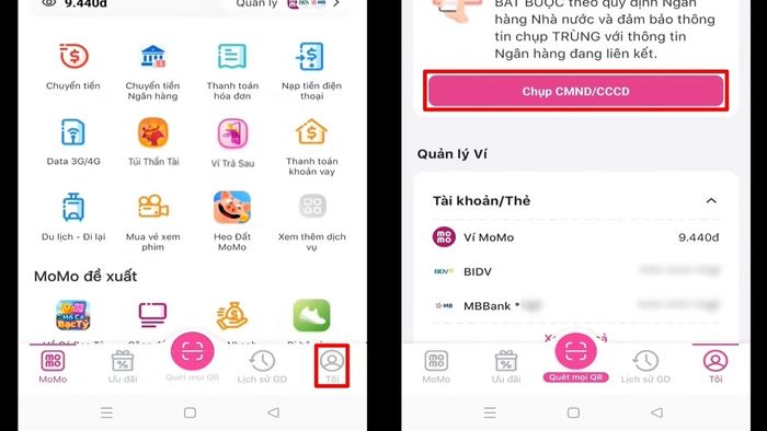 Hướng dẫn cách nâng cao điểm tin cậy MoMo thông qua xác thực CCCD - bước 1