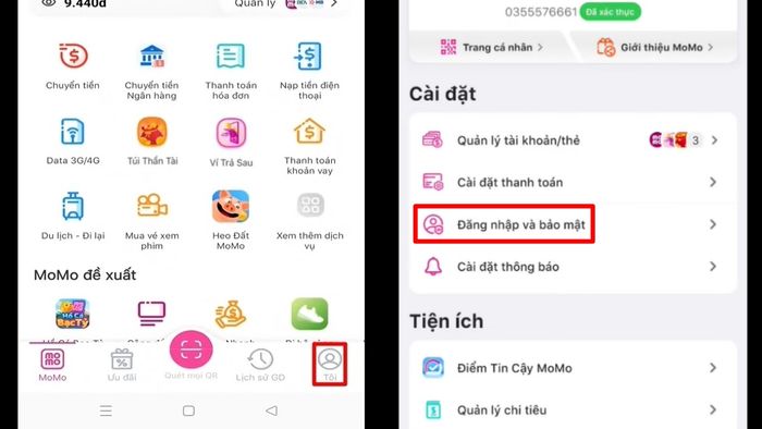 Hướng dẫn cách tăng điểm tin cậy MoMo qua xác thực gương mặt - bước 1