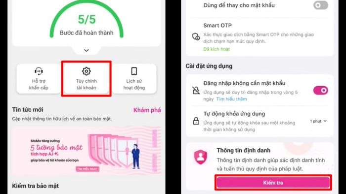Hướng dẫn cách tăng điểm tin cậy MoMo qua xác thực gương mặt - bước 2