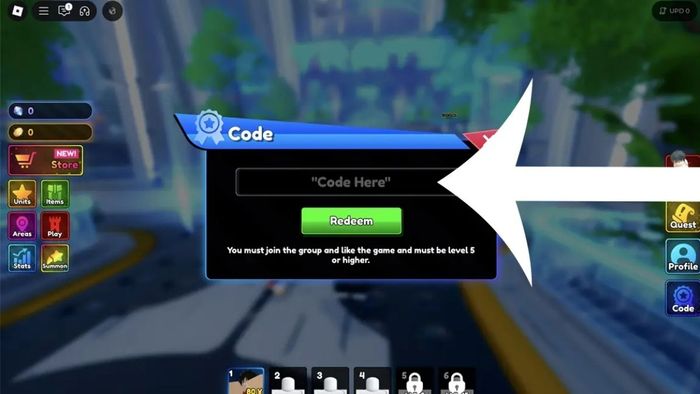 Hướng dẫn nhập mã Code Anime Rangers X - Bước 2