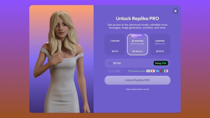 Bảng giá gói sử dụng Replika AI