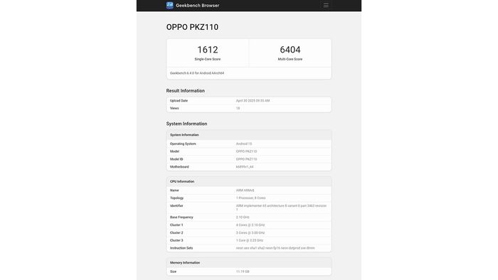OPPO Reno14 đã xuất hiện trên Geekbench