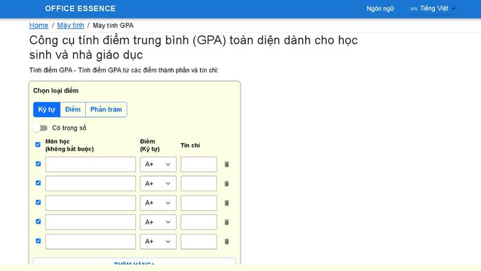 Office Essence – Tính GPA nhanh gọn, dễ dàng