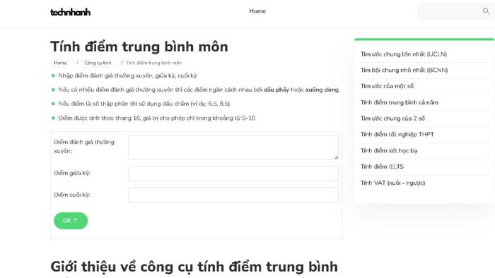 Technhanh – công cụ tính GPA dành cho sinh viên bận rộn