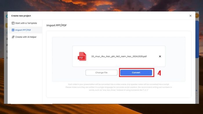 hướng dẫn dùng DeepBrain AI chuyển PDF thành video bước 3