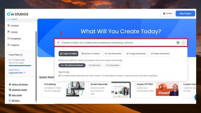 Hướng dẫn sử dụng DeepBrain AI để sáng tạo video từ văn bản - Bước 1
