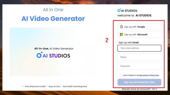 Hướng dẫn đăng ký tài khoản DeepBrain AI miễn phí - Bước 2