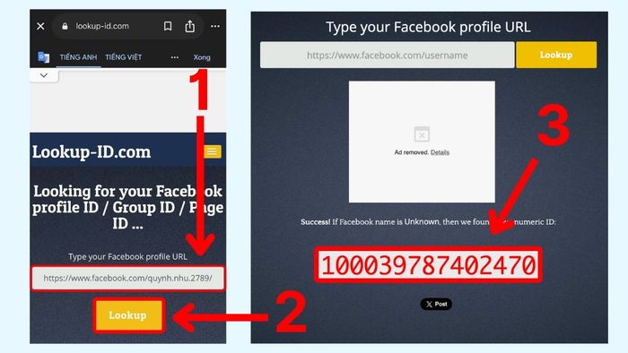 Cách lấy UID Facebook bằng website hỗ trợ – bước 3