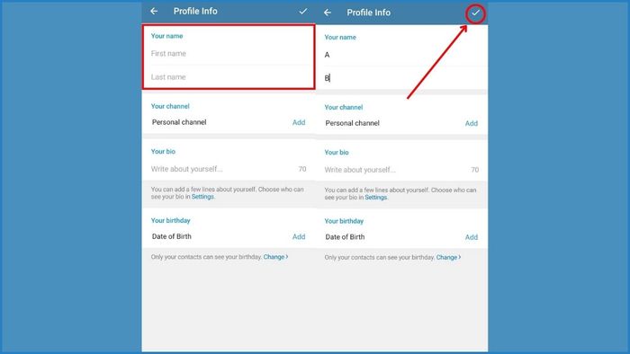 Hướng dẫn bước 3 đổi tên Telegram trên điện thoại