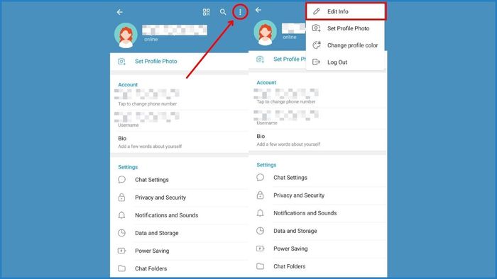 Hướng dẫn bước 2 thay đổi tên Telegram trên điện thoại