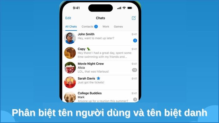 Sự khác biệt giữa tên người dùng và biệt danh trên Telegram
