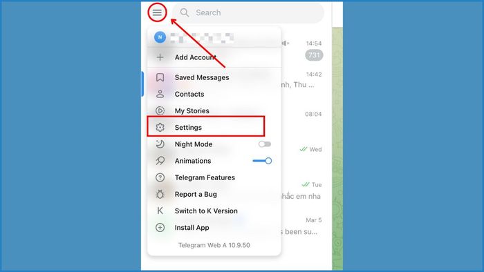 Hướng dẫn đổi tên Telegram trên máy tính - bước 1