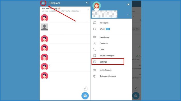 Hướng dẫn bước 1 đổi tên Telegram trên điện thoại