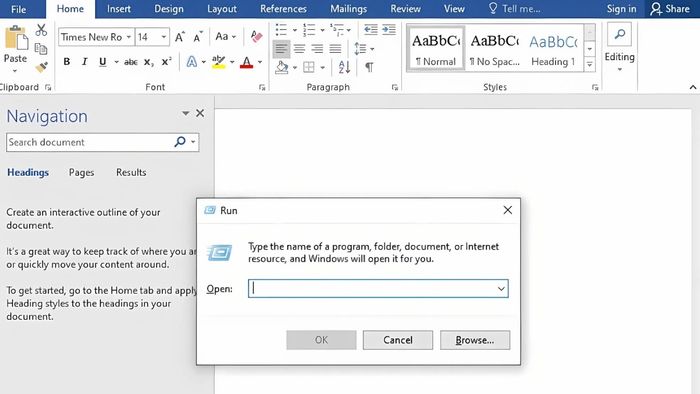 Cách sửa lỗi không gõ được chữ trong Word - Cách 2, bước 1