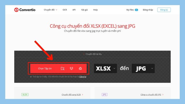 Cách chụp màn hình Excel gửi Zalo bằng Convertio - bước 1