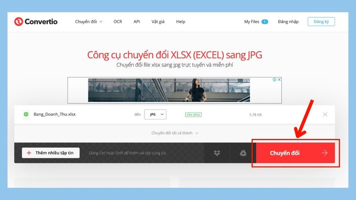 Cách chụp màn hình Excel gửi Zalo bằng Convertio - bước 2