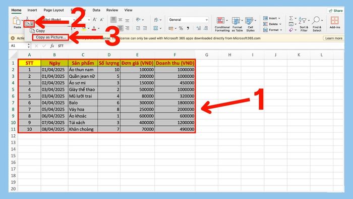 Cách chụp màn hình Excel gửi Zalo trực tiếp trên Excel - bước 1
