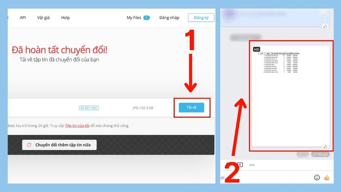 Cách chụp màn hình Excel gửi Zalo bằng Convertio - bước 3