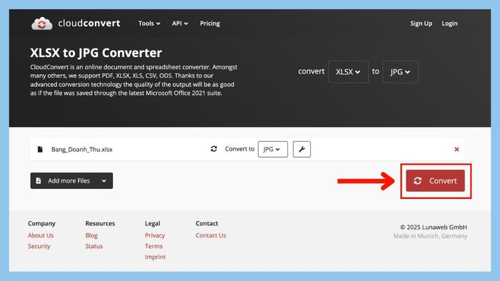 Cách chụp màn hình Excel gửi Zalo bằng Cloudconvert - bước 2