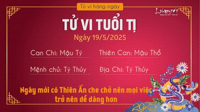 Tử vi hàng ngày 19/5/2025 của 12 con giáp - Tị