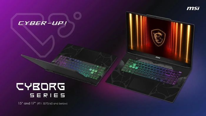 Dòng Cyborg mới cũng sử dụng vi xử lý Intel Core 200H hoặc AMD Ryzen 200 kết hợp với GPU RTX 50 series