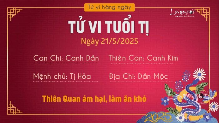 Tử vi hàng ngày 21/5/2025 - Tị