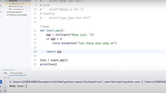 Cách xử lý lỗi ngoại lệ trong Python 3