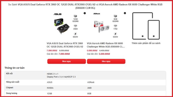 Website so sánh thông số card đồ họa laptop CellphoneS
