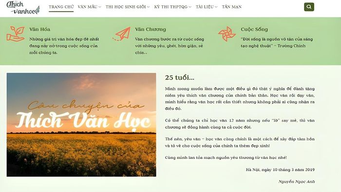 Website học văn miễn phí Thích văn học