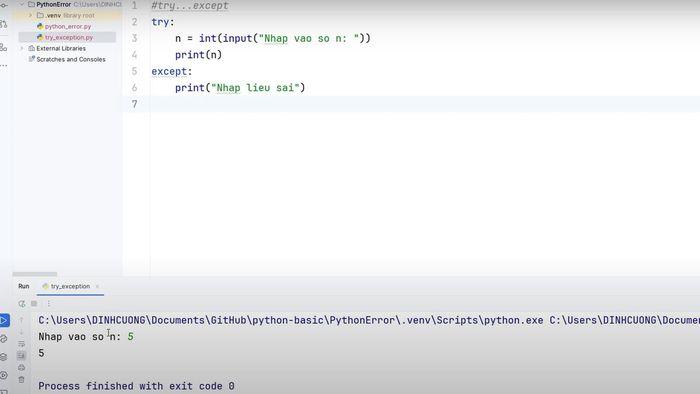 Cách xử lý lỗi ngoại lệ trong Python 1