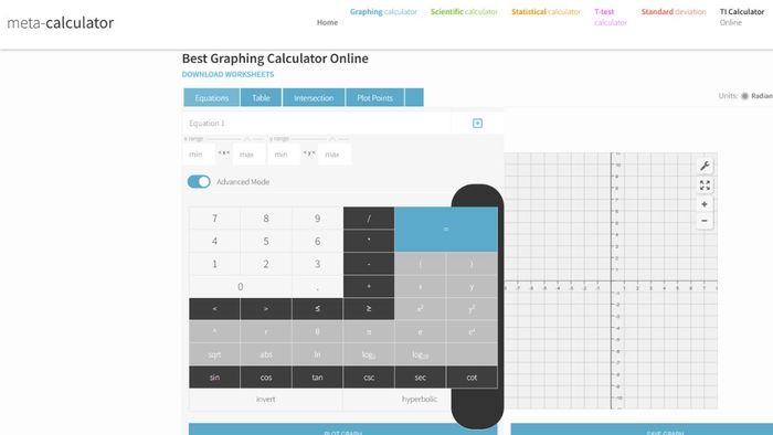 Website vẽ đồ thị hàm số Meta Calculator
