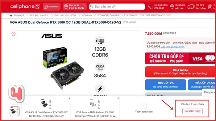 Hướng dẫn sử dụng tính năng so sánh VGA trên website CellphoneS