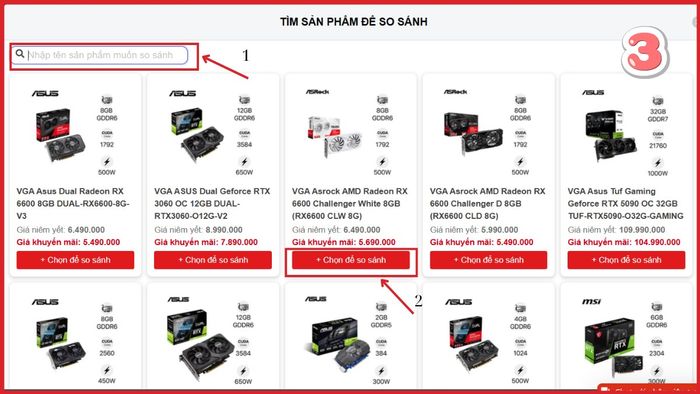 Hướng dẫn sử dụng tính năng so sánh VGA trên website CellphoneS