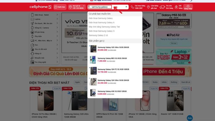 Hướng dẫn sử dụng tính năng so sánh điện thoại trên CellphoneS