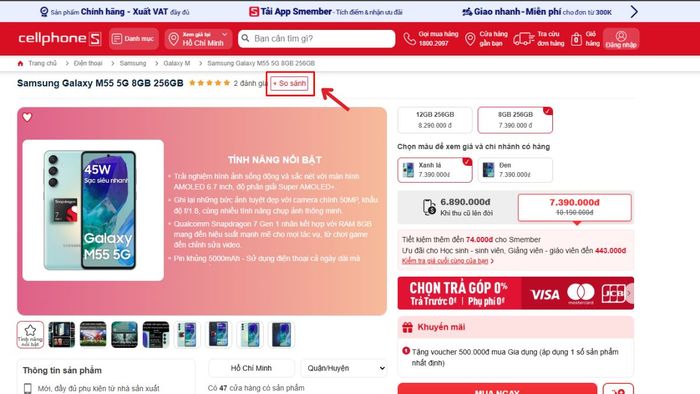 Hướng dẫn sử dụng tính năng so sánh điện thoại trên CellphoneS