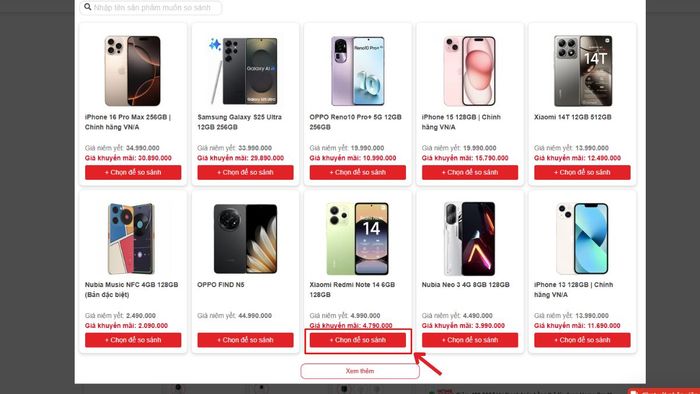 Hướng dẫn sử dụng tính năng so sánh điện thoại trên CellphoneS