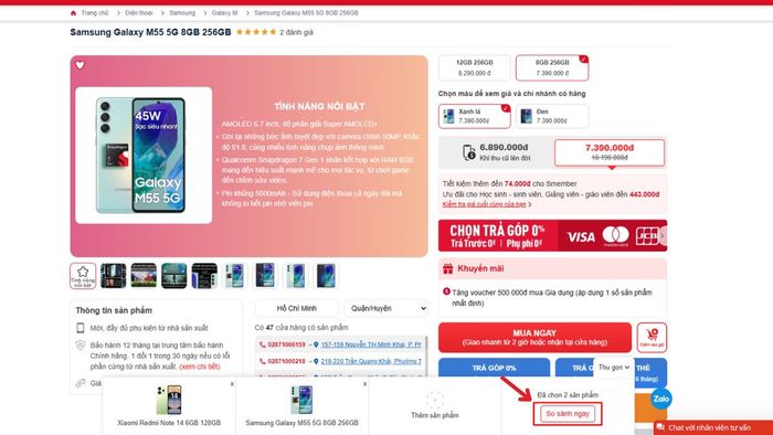 Hướng dẫn sử dụng tính năng so sánh điện thoại trên CellphoneS