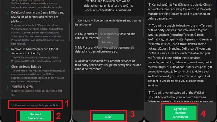 Hướng dẫn cách xóa tài khoản WeChat - các bước 3 và 4