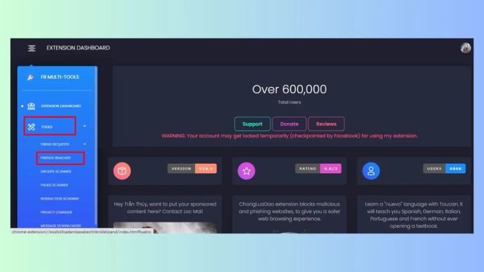 Hướng dẫn dùng Multiple Tools để hủy kết bạn trên Facebook - bước 2 và 3