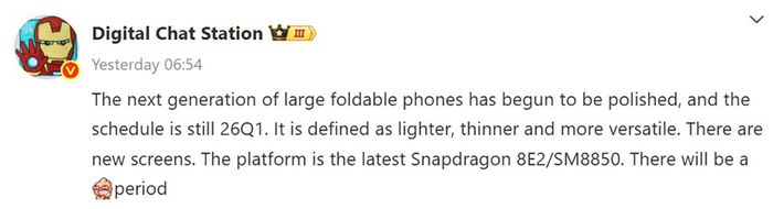 OPPO Find N6 sẽ trang bị vi xử lý Snapdragon 8 Elite 2