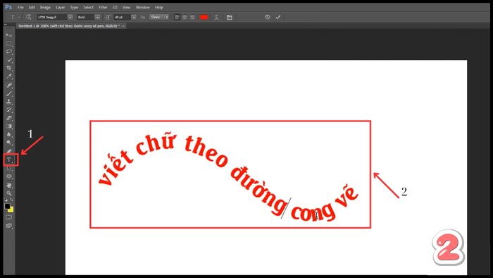 Bước 2: Tiến hành tạo chữ uốn cong trong Photoshop với công cụ Pen Tool