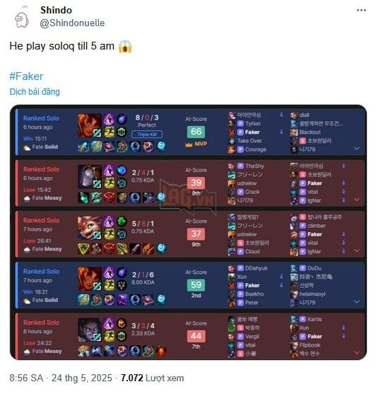 Faker bất ngờ chơi try hard trong Xếp hạng, khiến không ít fan bắt đầu lo lắng.
