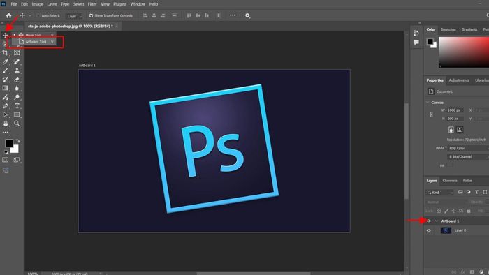Sử dụng công cụ Artboard Tool