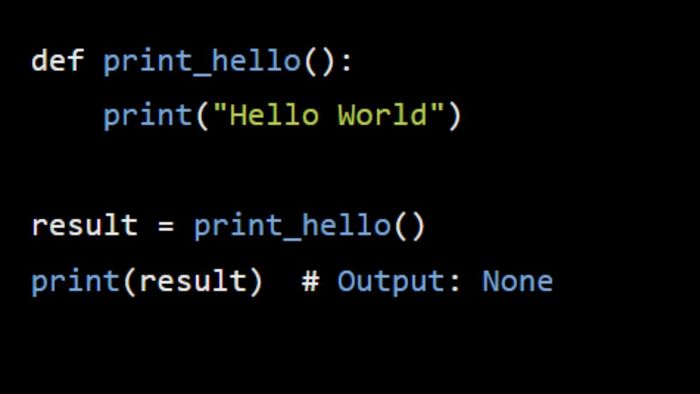 Hàm không có lệnh Return hoặc Return không có giá trị trả về