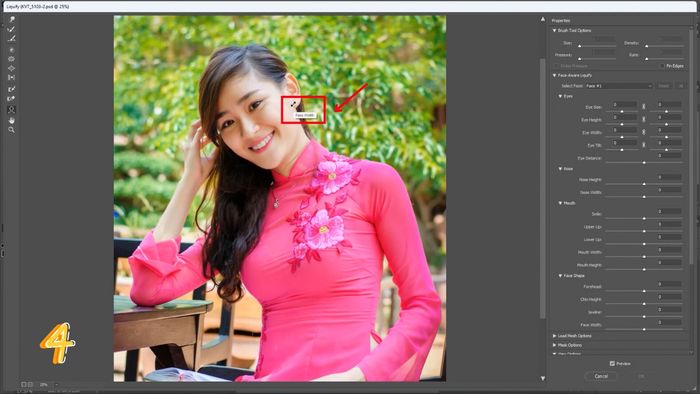Hướng dẫn cách bóp mặt trong Photoshop - Bước 4 (Hình ảnh minh họa)