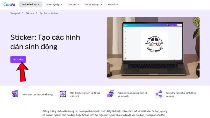 Dùng website Canva để tạo Sticker từ ảnh bước 1 (Hình minh họa)