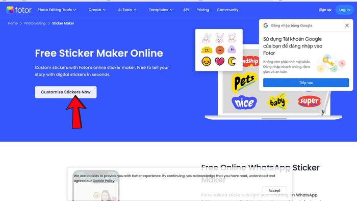 Dùng website Fotor Sticker Maker để tạo Sticker từ ảnh bước 1 (Hình minh họa)