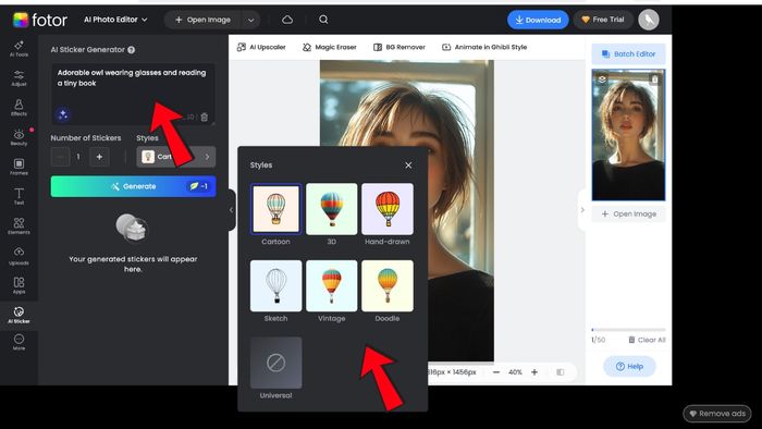 Dùng website Fotor Sticker Maker để tạo Sticker từ ảnh bước 3 (Hình minh họa)