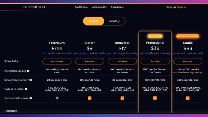 Deepmotion có phiên bản miễn phí không